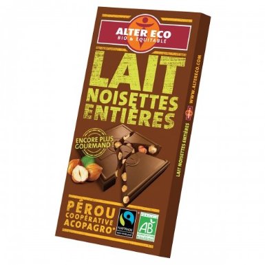 ALTER ECO - Chocolat lait et noisettes entières 