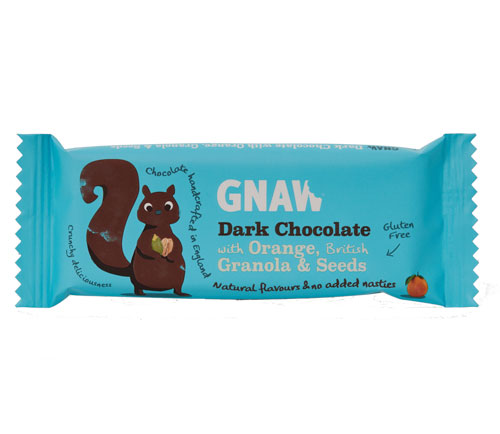 GNAW - Barre de chocolat avec orange, granola et graines 
