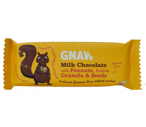 GNAW - Barre de chocolat au lait avec granola, graines de céréales et cacahuètes