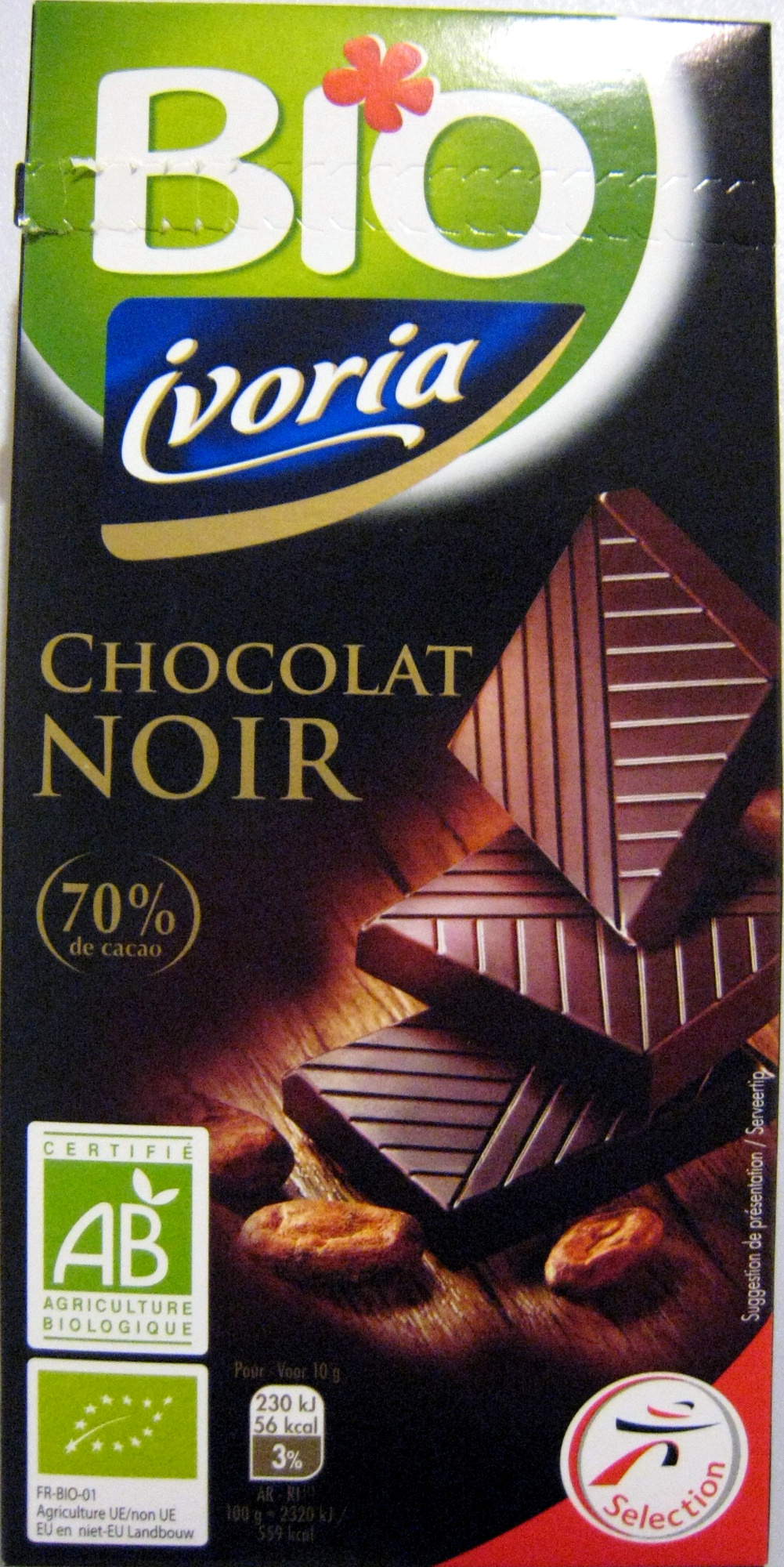 IVORIA - Tablette chocolat noir 70% bio