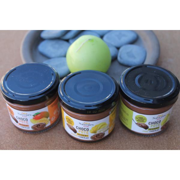 SAVEURS & FRUITS – Les Chocopotes cacao-banane, cacao-poire, cacao-mangue 