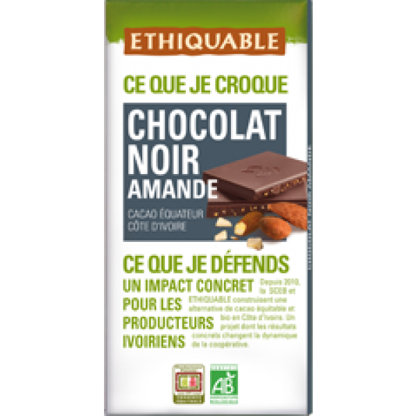 ETHIQUABLE - Tablette chocolat noir amande 