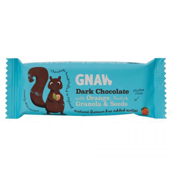 GNAW - Barre de chocolat avec orange, granola et graines 