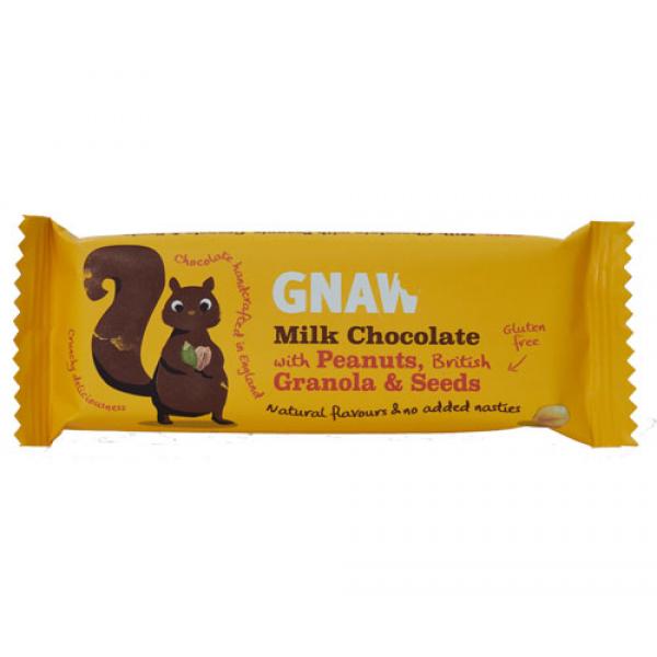 GNAW - Barre de chocolat au lait avec granola, graines de céréales et cacahuètes