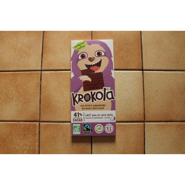 KROKOLA – Tablette Lait 41%, noix de coco râpée, cacao d’Amérique Latine 
