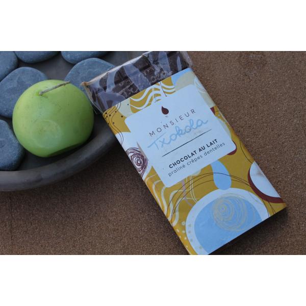 MONSIEUR TXOKOLA – Tablette Chocolat au lait Praliné Crêpes Dentelles 