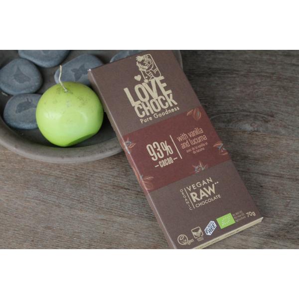 LOVECHOCK – 93 % cacao avec de la vanille et du lucuma 