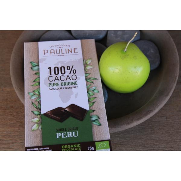 LES CHOCOLATS DE PAULINE - Tablette 100 % Cacao Pure Origine Pérou